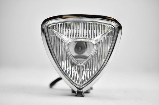 phare de moto triangulaire avec verre blanc et cuvelage chrome (847427731513)