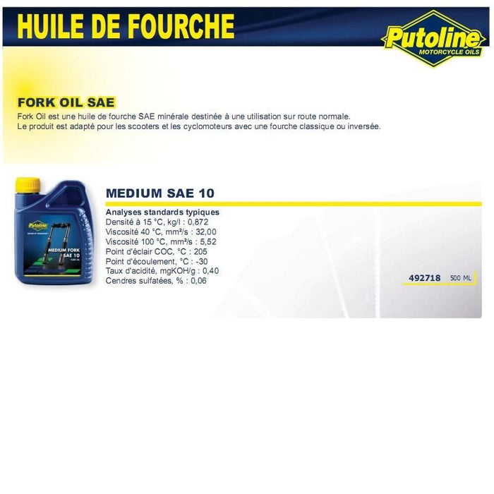 Huile fourche medium SAE 10 minerale 500ML PUTOLINE