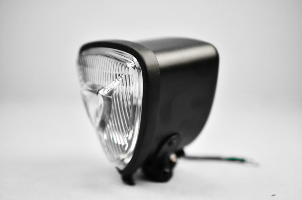 phare de moto triangulaire avec verre blanc et cuvelage noir (847465971769)