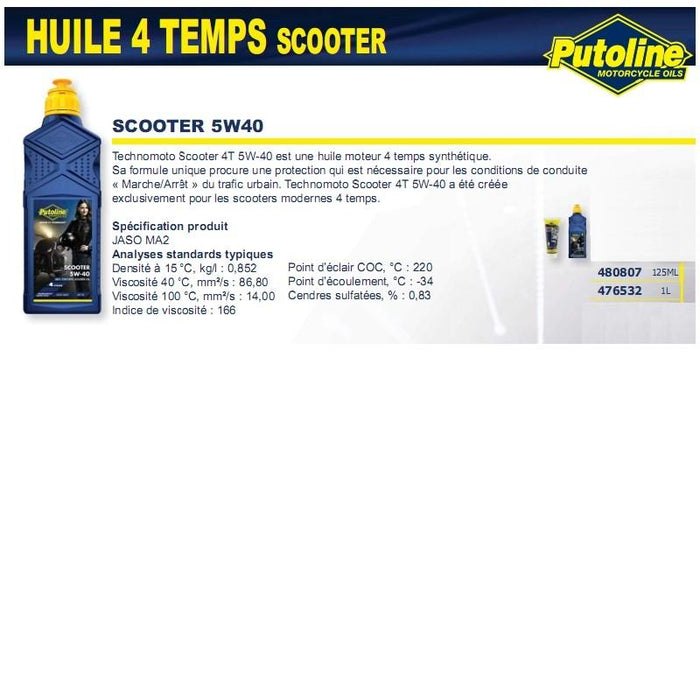 Huile 4 Temps scooter 4T+5W40 synthétique 125ML PUTOLINE