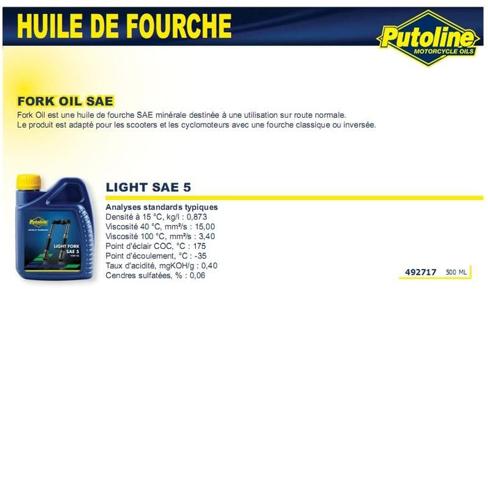 Huile fourche light SAE 5 minerale 500ML PUTOLINE